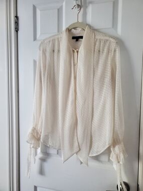 Banana Republic Cream Swiss Dot Tie-Neck Blouse